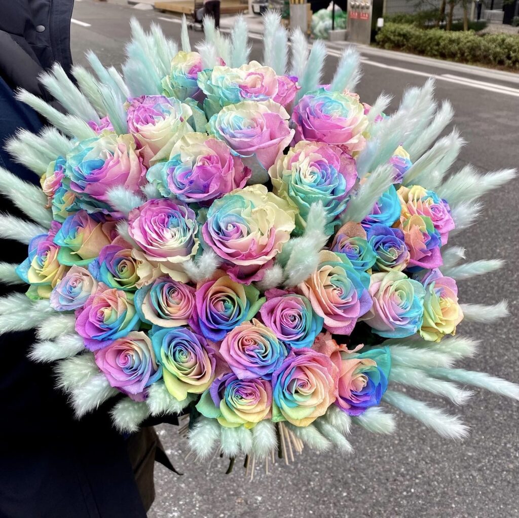 レインボーバラの花束